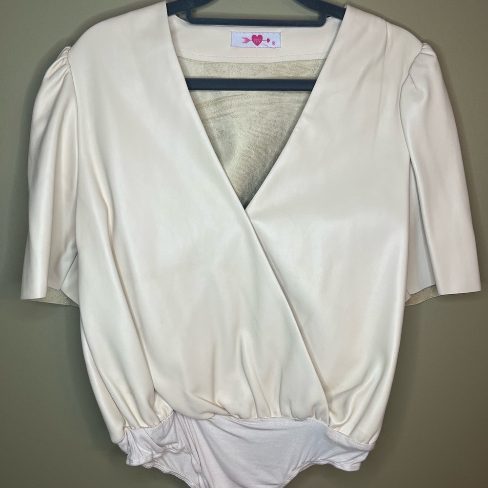 Buddy Love Women’s Leather Cream V-Neck Bodysuit